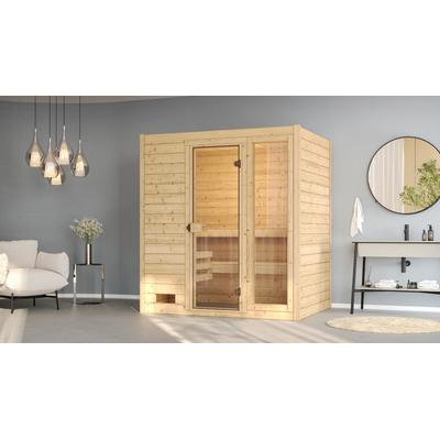 Sauna WEKA "Massivholzsauna VALIDA 2", beige (natur), ohne Ofen, ohne Steuerung, (ohne Ofen), Saunen, Blockbohlen, moderne Ganzglastür, Fensterelement Image