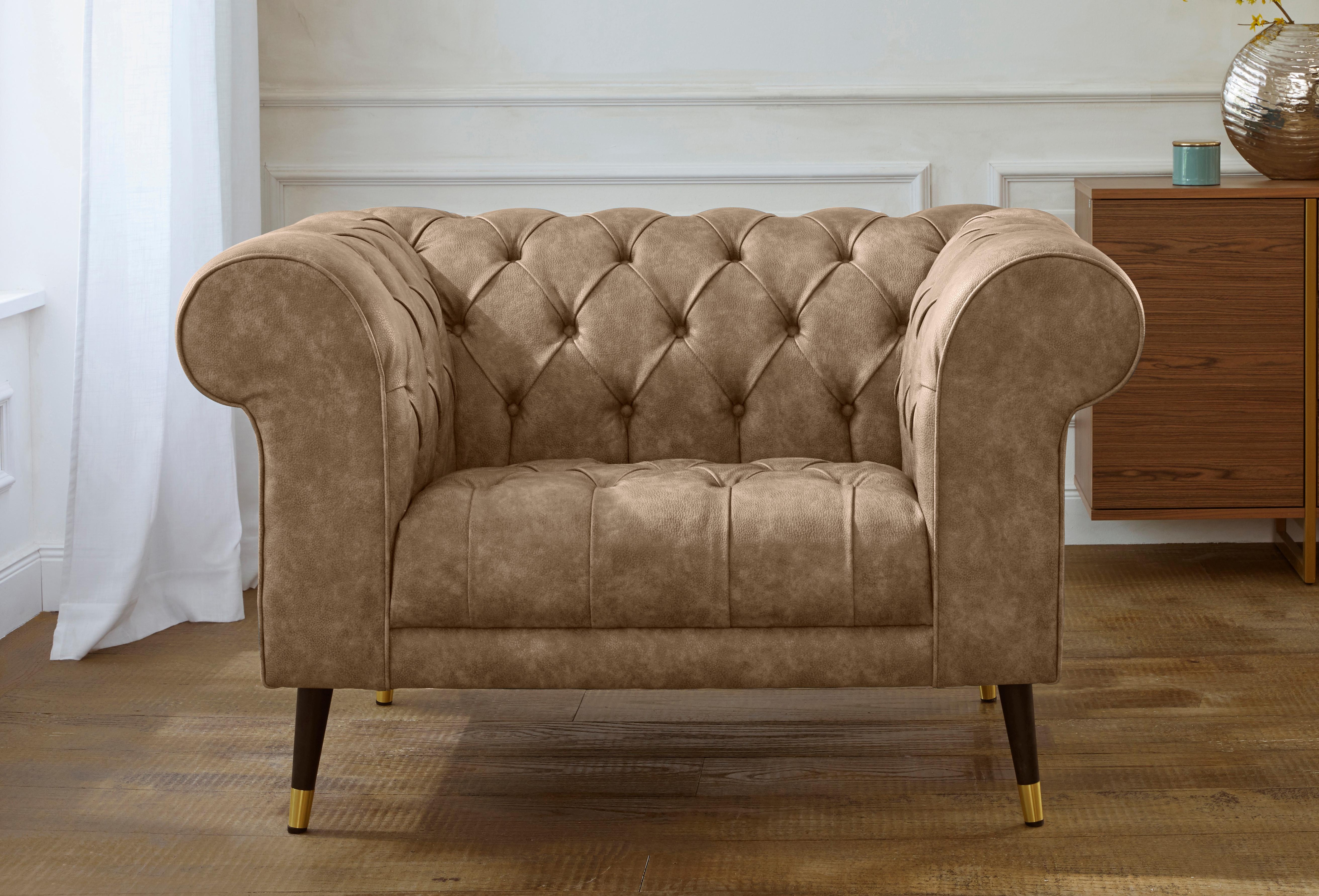 Loveseat HOME AFFAIRE "Tinnum Loveseat, Chesterfield Sessel", braun (hellbraun), B:121cm H:77cm T:87cm, Luxus-Microfaser Vintageoptik (66% PU, 27% Polyester, 7% Baumwolle);Struktur weich( 97% Polyester, 3% Polyacryl), Sessel