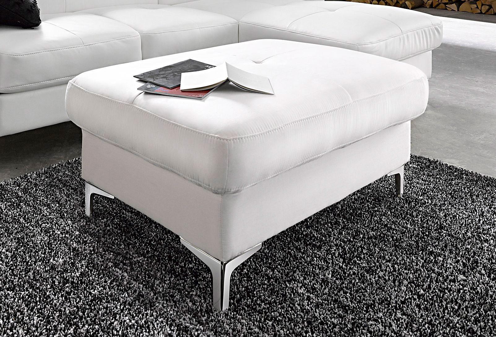 Hocker COTTA "Sammy", weiß (altweiß), B:95cm H:47cm T:64cm, Hocker, Polsterhocker Lederhocker