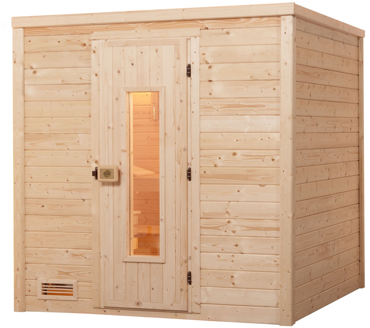 Sauna WEKA "Massivholzsauna BERGEN 1.8", beige (natur), Saunaofen, integrierte Steuerung, 5,4 kW, Saunen, Blockbohlen, naturbelassenes Fichtenholz
