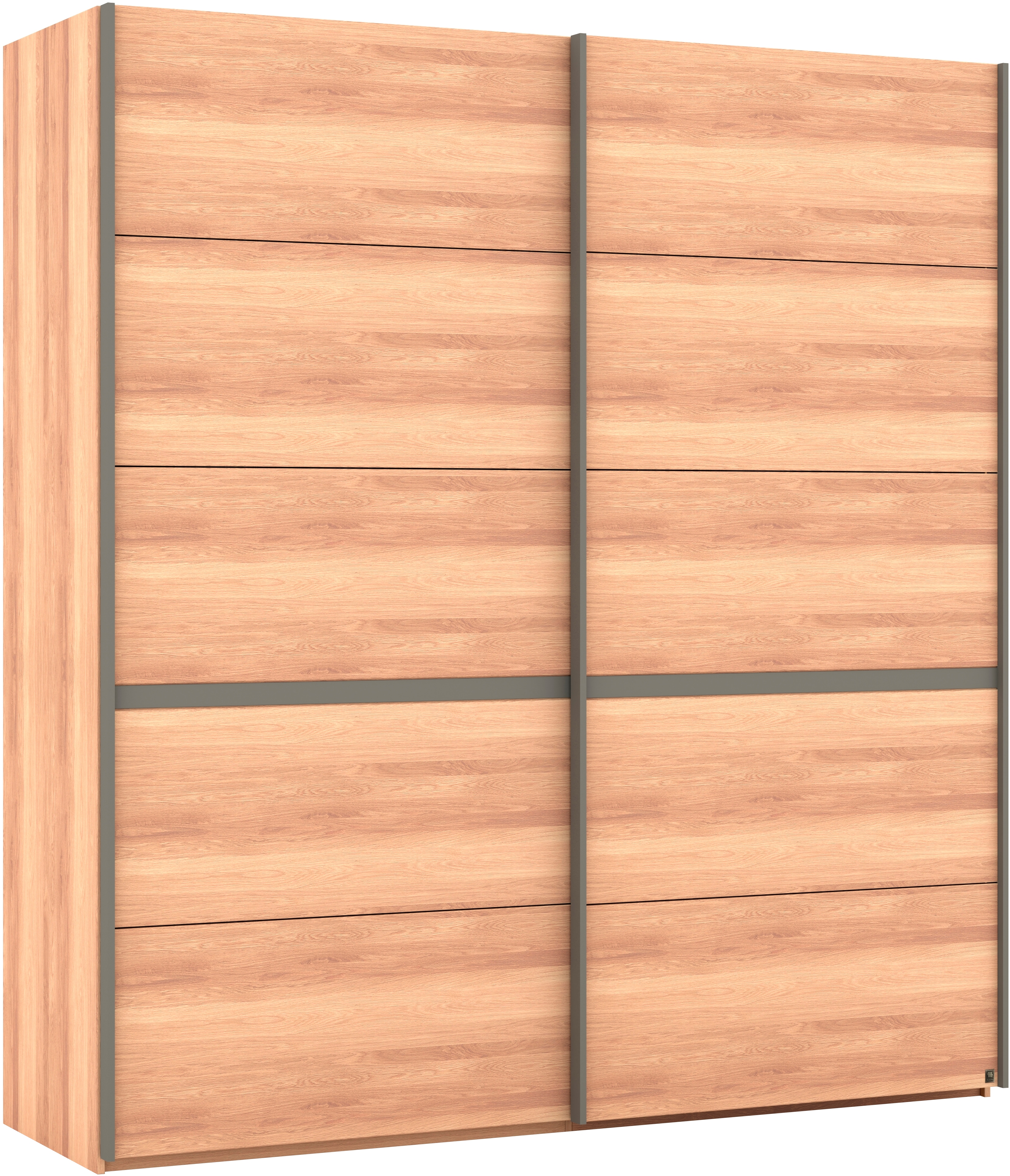 Schwebetürenschrank MUSTERRING "Sorrent, Kleiderschrank, Schrank, Schiebetüren", braun, B:200cm H:217cm, Schränke, Schwebetürenschrank, Türen in Eiche massiv mit Kassetten-Optik, verschiedene Maße verfügbar