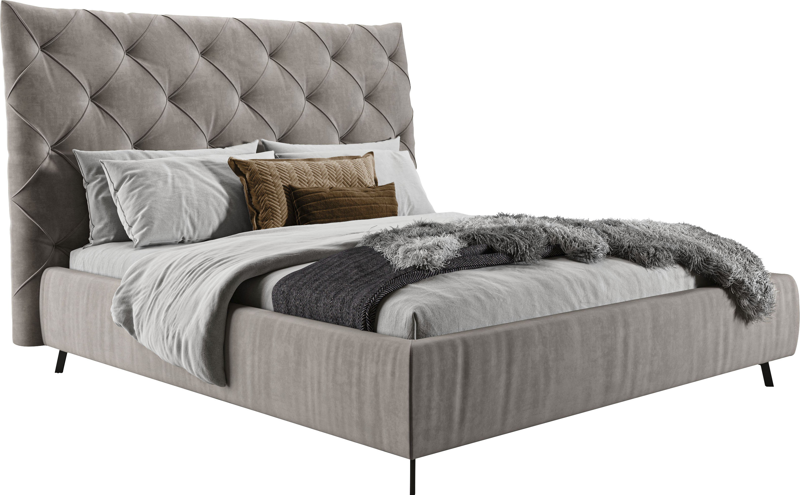 Polsterbett LEONIQUE "Maxime, in 4 Breiten bis 200cm, auch in Leder", silber, B:216cm H:143cm L:234cm, 100% Polyester, Betten, Kopfteilhöhe 143 cm, belastbar bis 280 kg, auch in Überlänge 220cm Image