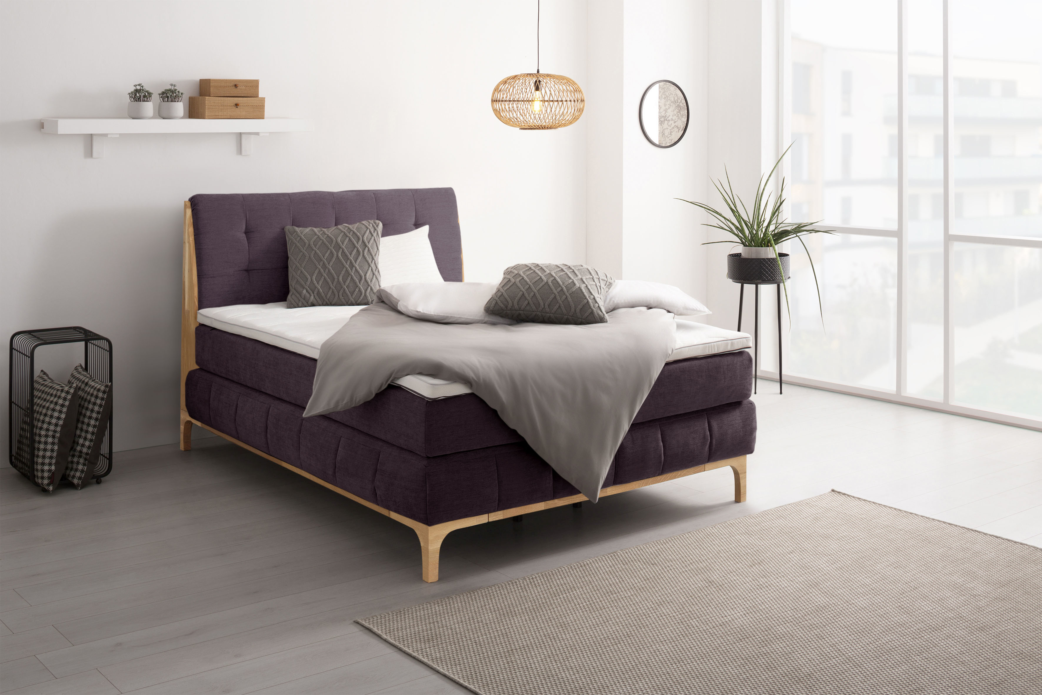 Boxspringbett OTTO PRODUCTS "Jelle", lila, B:161cm L:216cm, Komplettbetten, Boxspringbett, zertifizierte, recycelte Bezugsstoffe, verschiedene Ausführungen Image