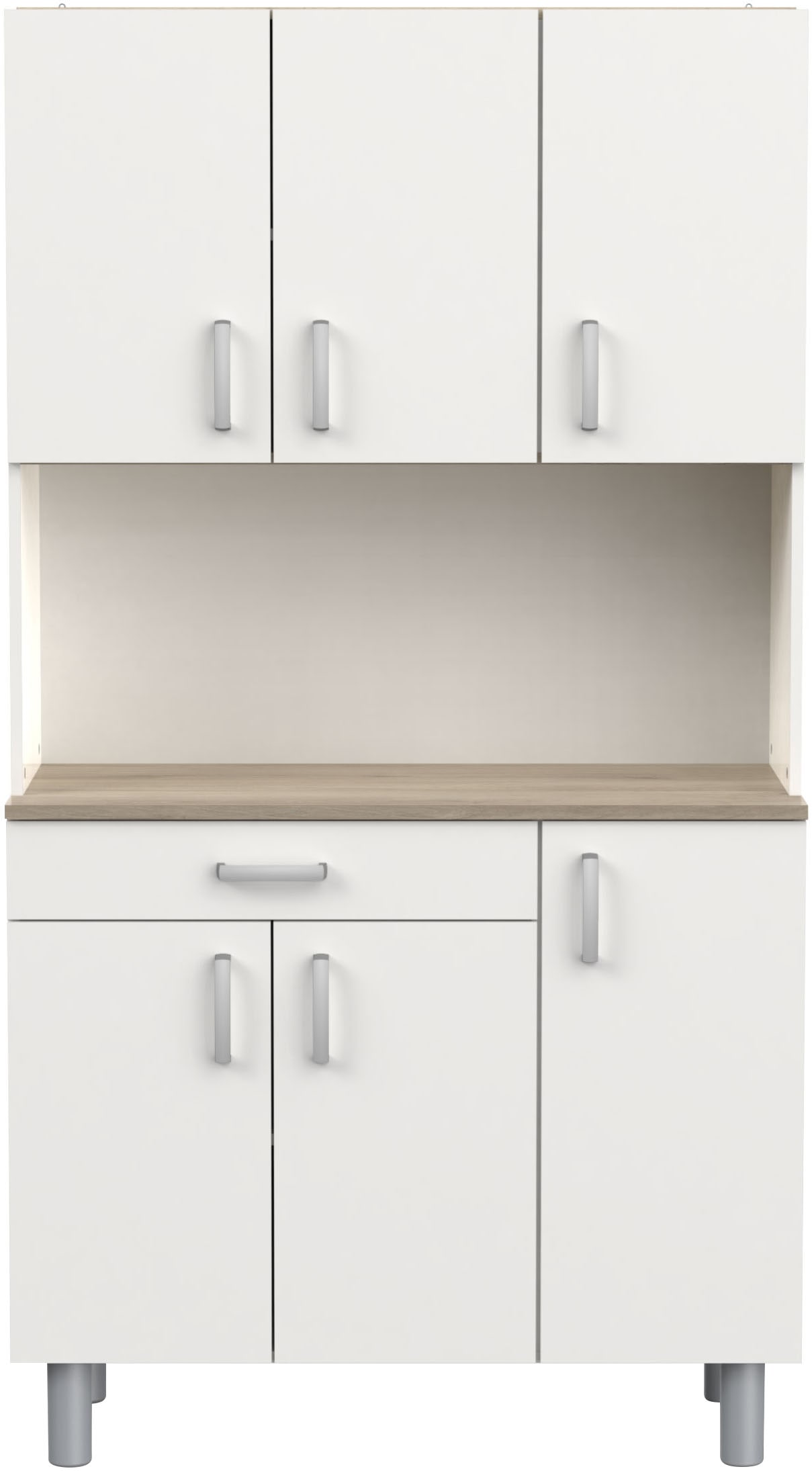 Küchenbuffet DEMEYERE GROUP "Garlic", weiß (kronberg eich, matt weiß), B:101cm H:185,3cm T:42,3cm, Spanplatte, Schränke, KUECHENBUFFET 6 TUERIG/1 SCHUBLADEN, ohne Elektrogeräte