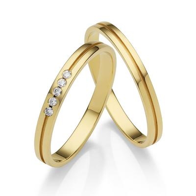 Trauring FIRETTI "Schmuck Geschenk Gold 375 Hochzeit Ehering "LIEBE" Gr. 66, gold (gelbgoldfarben), Fingerringe, 66, 0,05 ct SI = kleine Einschlüsse mit Brillanten, Gelbgold 585, 2,5mm, Made in Germany, wahlweise mit oder ohne Brillanten Image