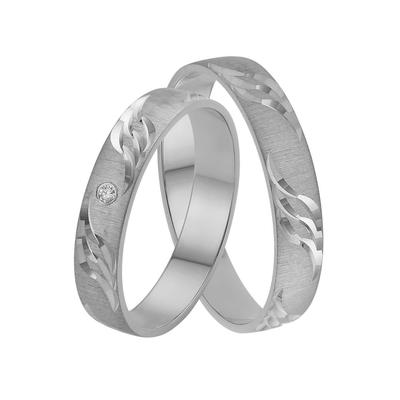 Trauring FIRETTI "Schmuck Geschenk Gold 375 Hochzeit Ehering "LIEBE" Welle" Gr. 20, weiß (weißgoldfarben), Fingerringe, 20, 0,01 ct SI = kleine Einschlüsse mit Brillant, Weißgold 375, 4mm, Made in Germany, wahlweise mit oder ohne Brillant Image