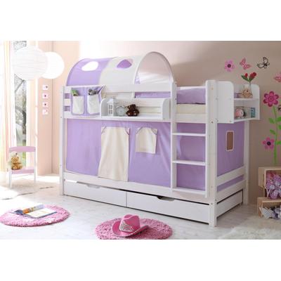 Etagenbett TICAA "Marcel", weiß (lila), B:99cm H:140cm L:208cm, Etagenbetten, mit Rollrost und Textil-Set, Kiefer Image
