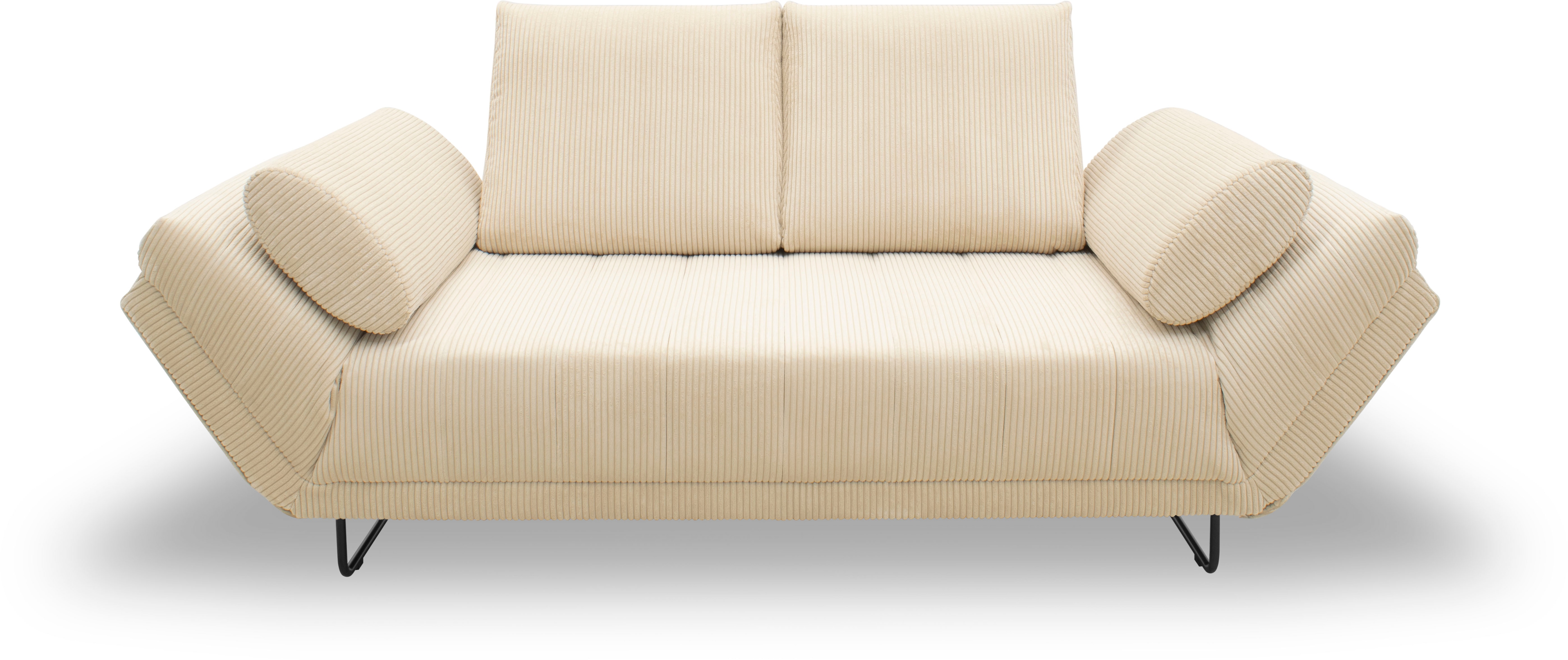 Schlafsofa INOSIGN "Jadelyn mit klappbaren Armlehnen, Bettsofa mit Federkern, Breite 250cm", beige (creme), B:250cm T:97cm, 100% Polyester, Sofas, Federkern, Cord-Bezug, incl. 2 Armlehnkissen, Liegefläche 97x250 cm, Topseller