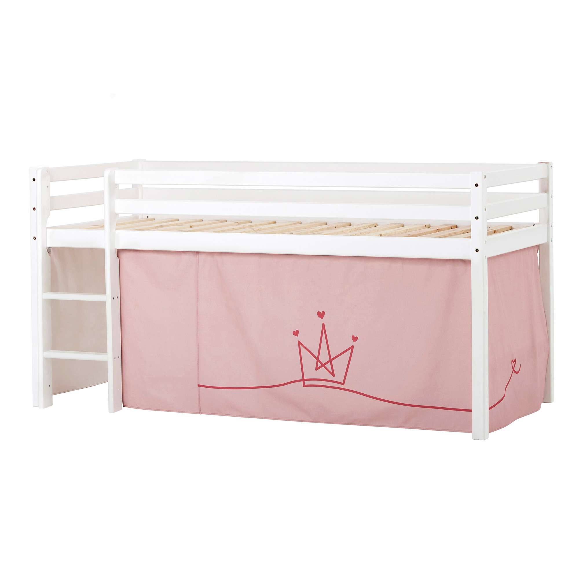 Hochbett HOPPEKIDS "ECO Dream, Kinderbett, Spielbett, Halbhohes Bett aus Massivholz", rosa (weiß, prinzessin rosa), B:101cm H:105cm L:208cm, Kinderbett: 100% Massivholz: Nordische Kiefer, Vorhang: 100% Baumwolle, Hochbetten, Hochbett Kinderbett,...