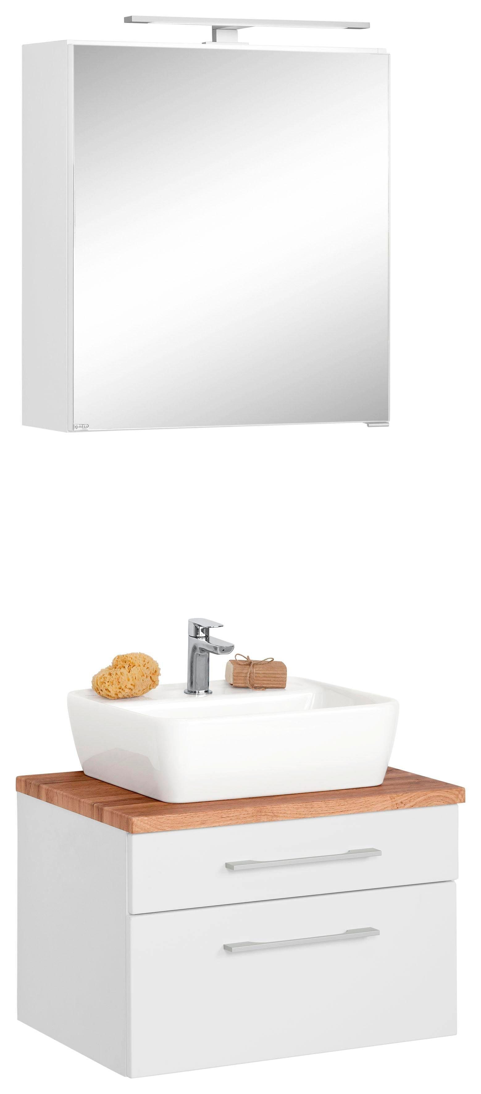 Badmöbel-Set WELLTIME "Davos", weiß, Kastenmöbel-Sets, Spiegelschrank Breite 60 cm, mit rechteckigem Waschbecken Image