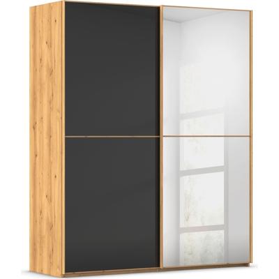 Schwebetürenschrank RAUCH "Kleiderschrank Schrank Garderobe Schlafzimmerschrank SCALE-DUO", schwarz (asteiche, glas schwarz, griffleisten asteiche), B:181cm H:223cm T:68cm, Holzwerkstoff, Schränke, edle zweigeteilte Türen Spiegel/Glas-Mix 3... Image