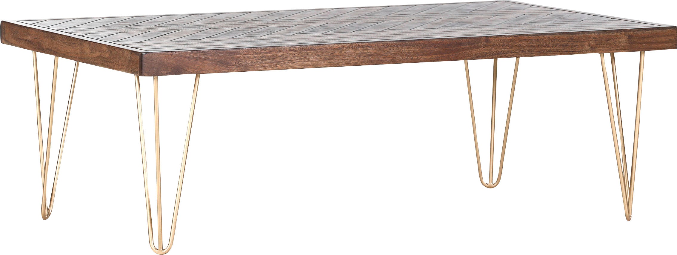 Couchtisch GUTMANN FACTORY "Herringbone", bunt (natur, gold, gold, natur), B:110cm H:45cm T:60cm, Tische, Couchtisch Eckige Couchtische Holz-Couchtische, in Fischgrät Optik