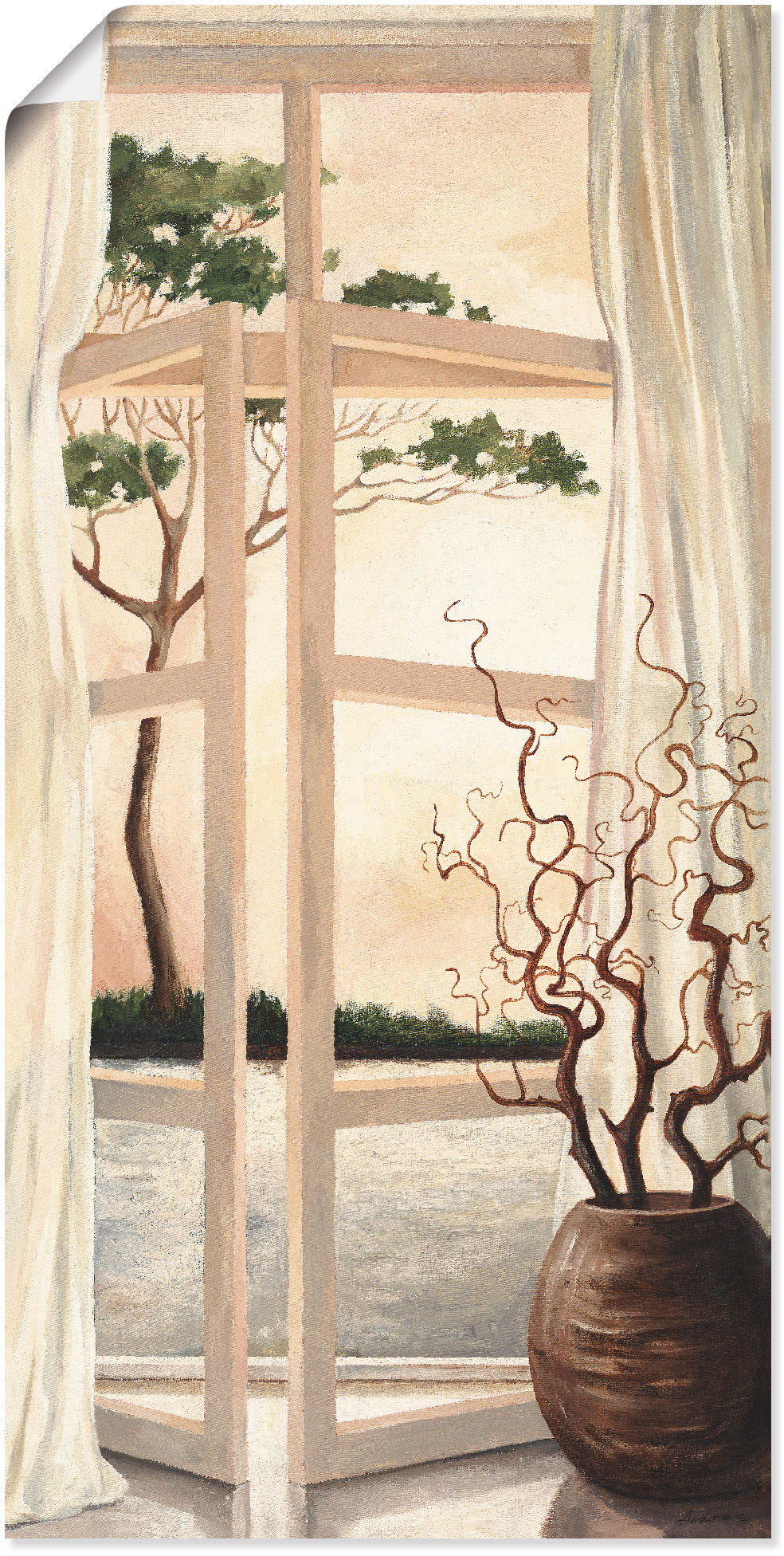 Wandbild ARTLAND "Fensterbild Toskanischer Sonnenuntergang", beige (farbe bild(er): naturfarben), B:30cm H:60cm, Bilder, als Alubild, Outdoorbild, Leinwandbild, Poster, Wandaufkleber Image