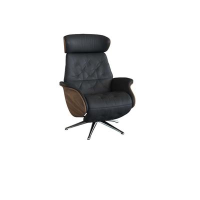 Relaxsessel FLEXLUX "Volden elektrischer Funktionsessel", schwarz (deep schwarz), B:81cm H:111cm T:90cm, Sessel, Größe M, Rücken & Fußteil elektrisch, Akku, Arml. Walnuss, Fuß Alu Image
