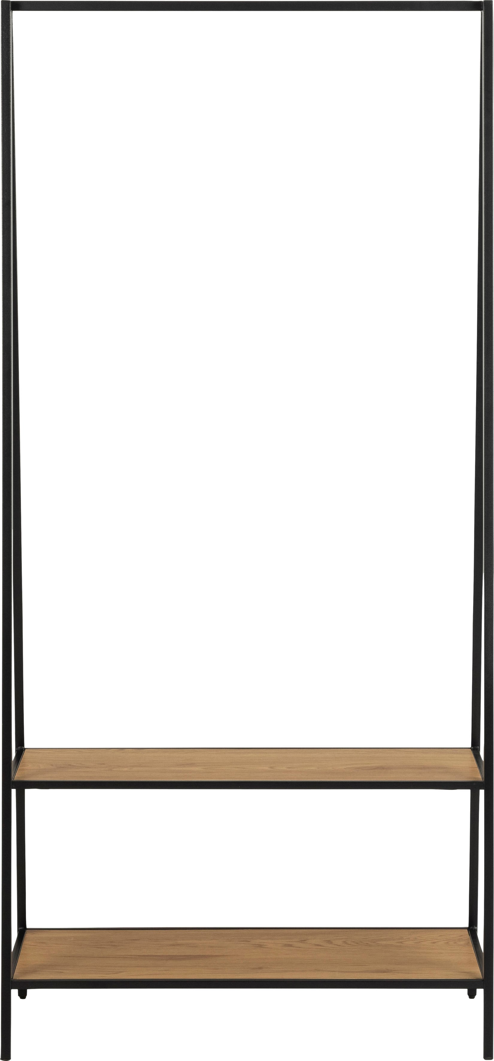 Garderobenständer ACTONA GROUP, schwarz (matt wildeiche, matt schwarz), B:37cm H:165cm T:37cm, Holzwerkstoff, Metall, Garderobenständer, Metallgestell im modernen Industrielook, 2 Einlegeböden, Breite 77 cm