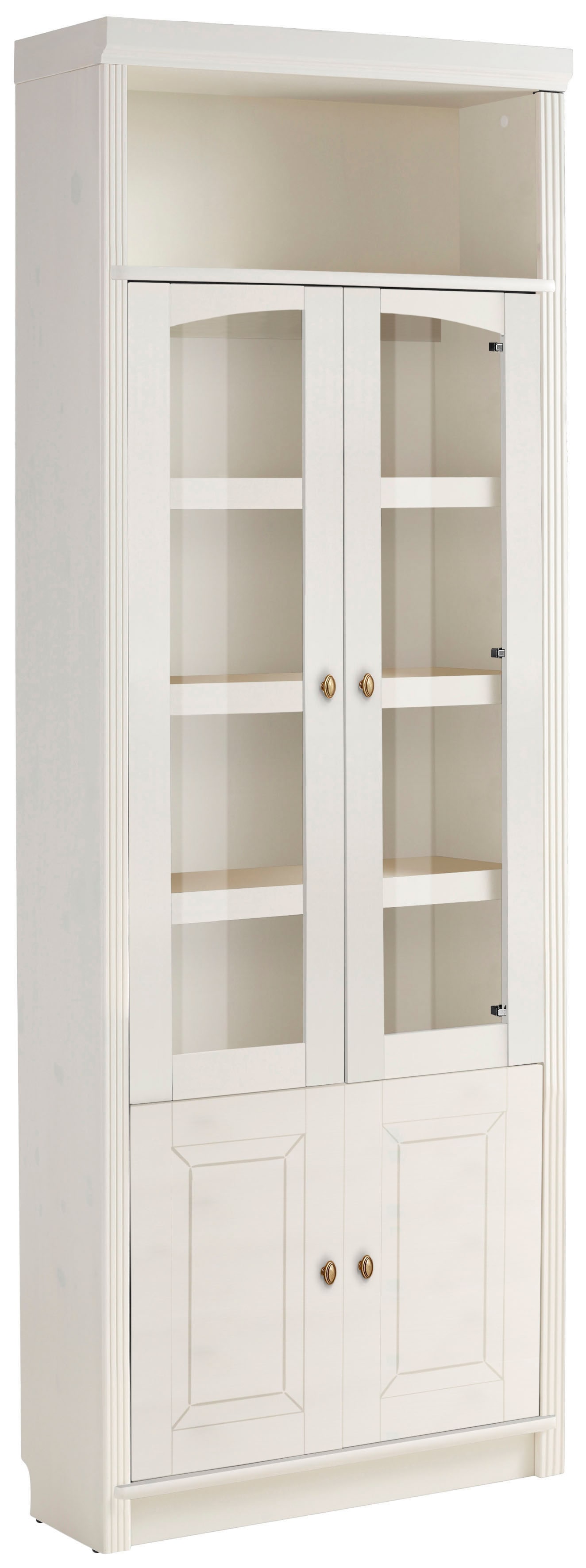 Bücherregal HOME AFFAIRE "Soeren Vitrine mit 2 Glastüren, Breite/Tiefe: 80/220 cm", beige (cremeweiß), H:220cm, Regale, Kiefer massiv, Tiefe 29 cm, 2 Holz- und 2 Türen mit Klarglas- Einsatz