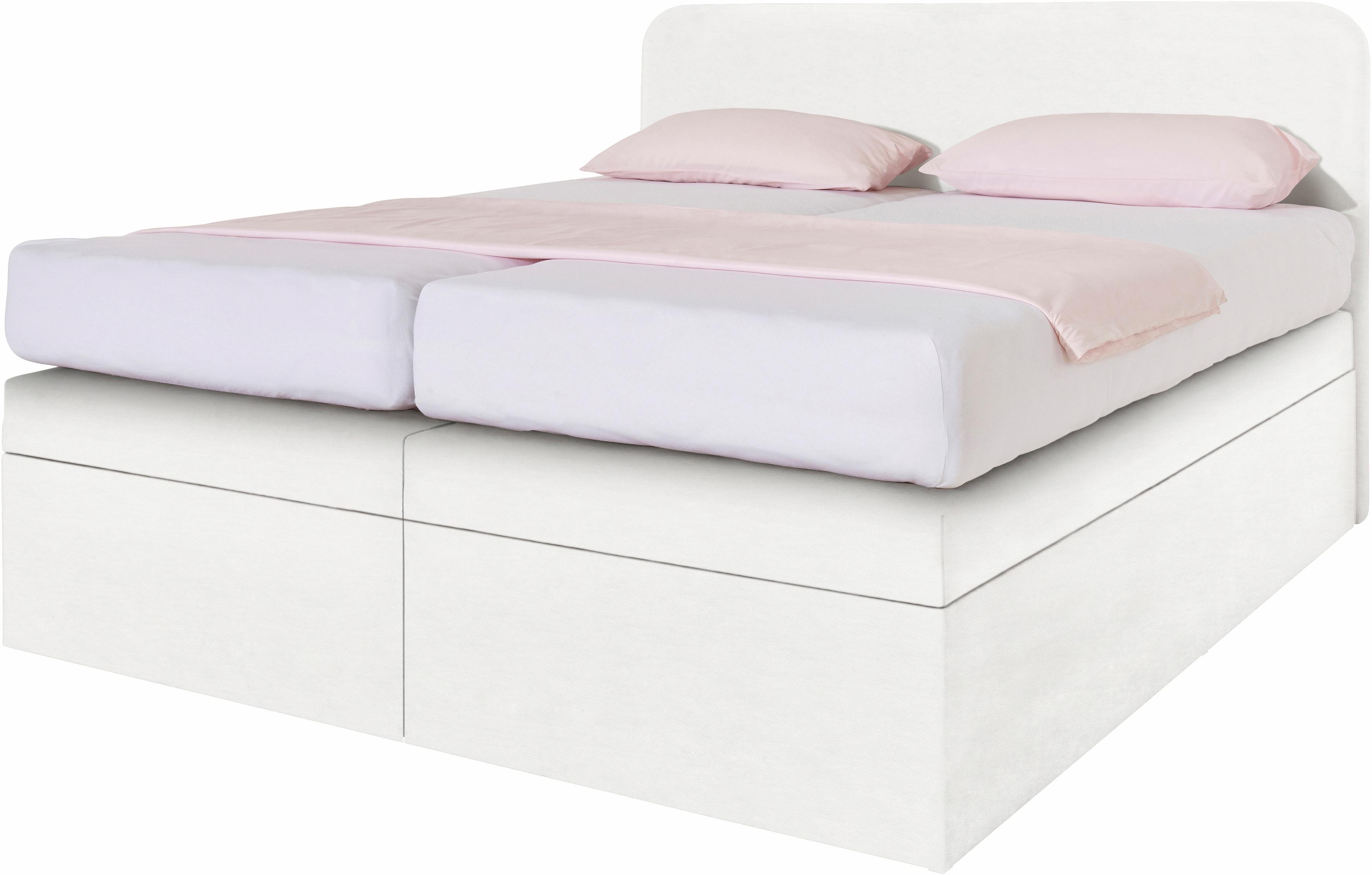 Boxspringbett, weiß, B:195cm L:212cm, Box und Kopfteil: Microvelours (100% Polyester) oder Kunstleder (Polyurethan);Bezug der Obermatratze: 100% Polyester, WESTFALIA SCHLAFKOMFORT, Komplettbetten, Boxspringbett, wahlweise mit Bettkasten Image