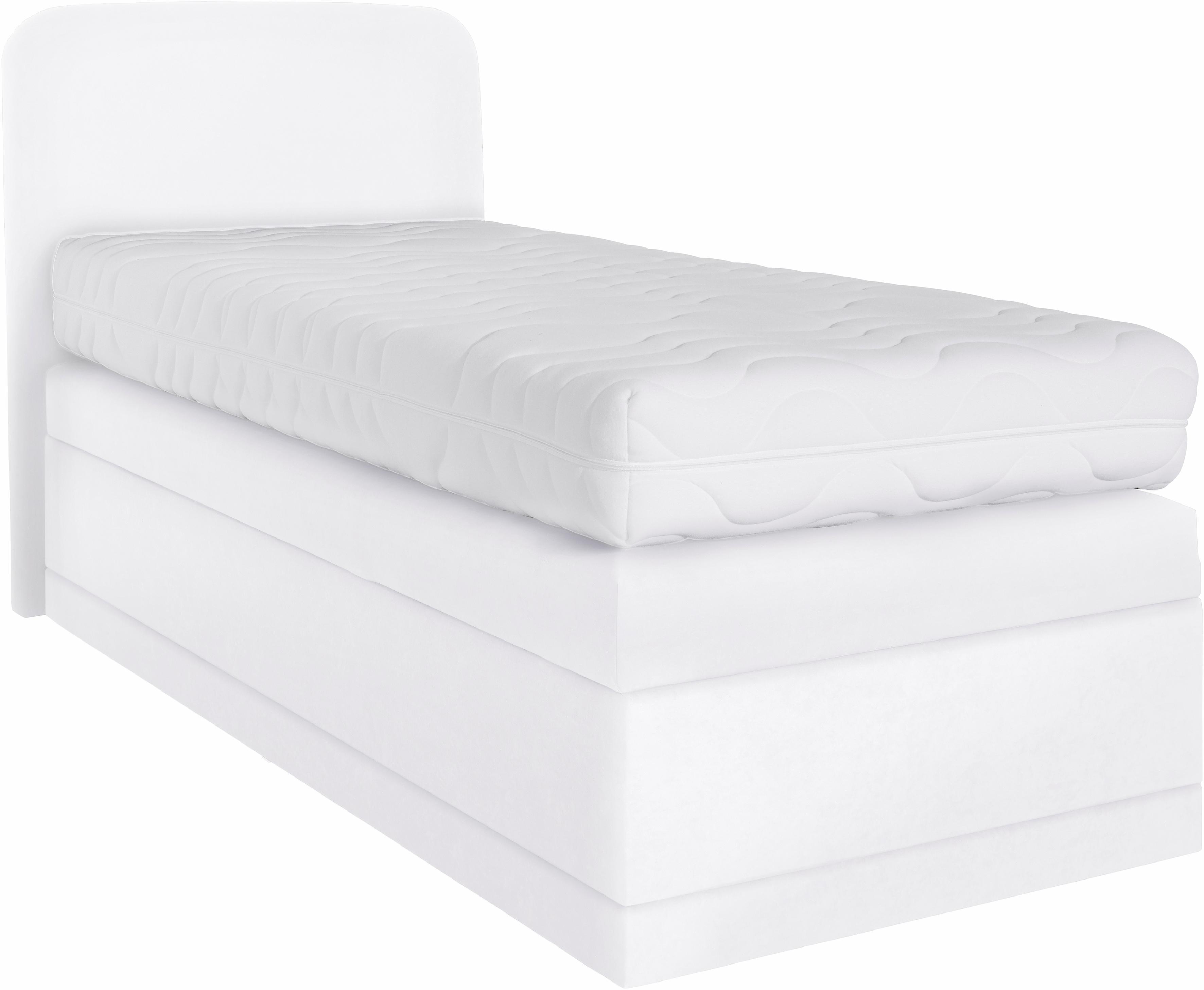 Boxspringbett, weiß, B:105cm L:212cm, Box und Kopfteil: Microvelours (100% Polyester) oder Kunstleder (Polyurethan);Bezug der Obermatratze: 100% Polyester, WESTFALIA SCHLAFKOMFORT, Komplettbetten, Boxspringbett, wahlweise mit Bettkasten Image