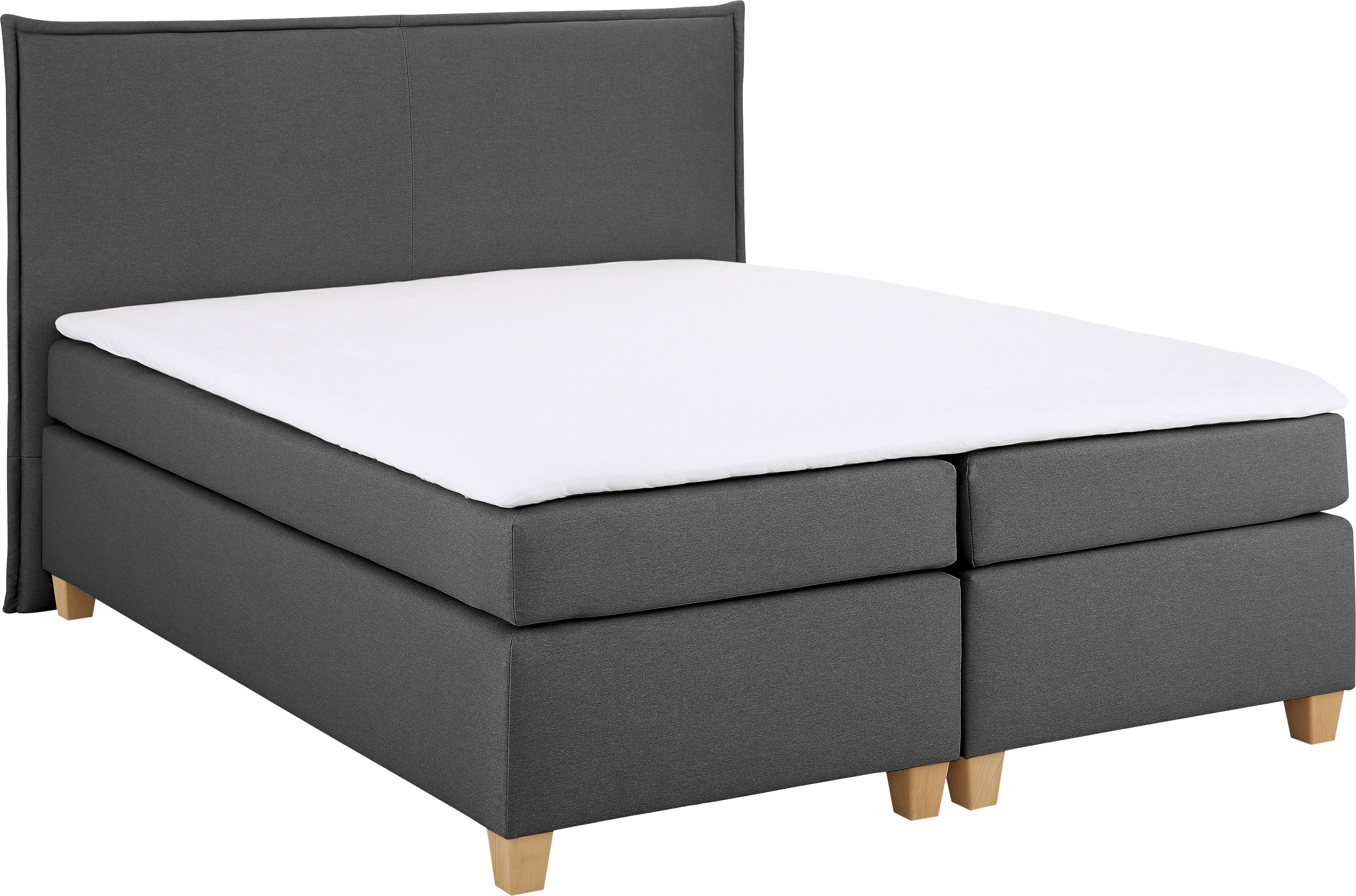 Boxspringbett HOME AFFAIRE "Houssay", grau (anthrazit), B:192cm L:205cm, Struktur fein (100% Polyester), Komplettbetten, Boxspringbett, inkl. Topper, 5 Breiten, 2 Härtegraden auch in Überlänge 220 cm Image