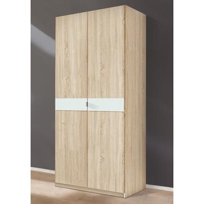 Kleiderschrank PRIESS "Drehtürenschrank Kleiderschrank Schrank Schlafzimmerschrank Madrid", braun (struktureichefarben hell, weißglas), B:94cm H:193cm T:54cm, Holzwerkstoff, Schränke, mit farbiger Glasauflage, erweiterbar mit Schrankaufsatz Madrid Image