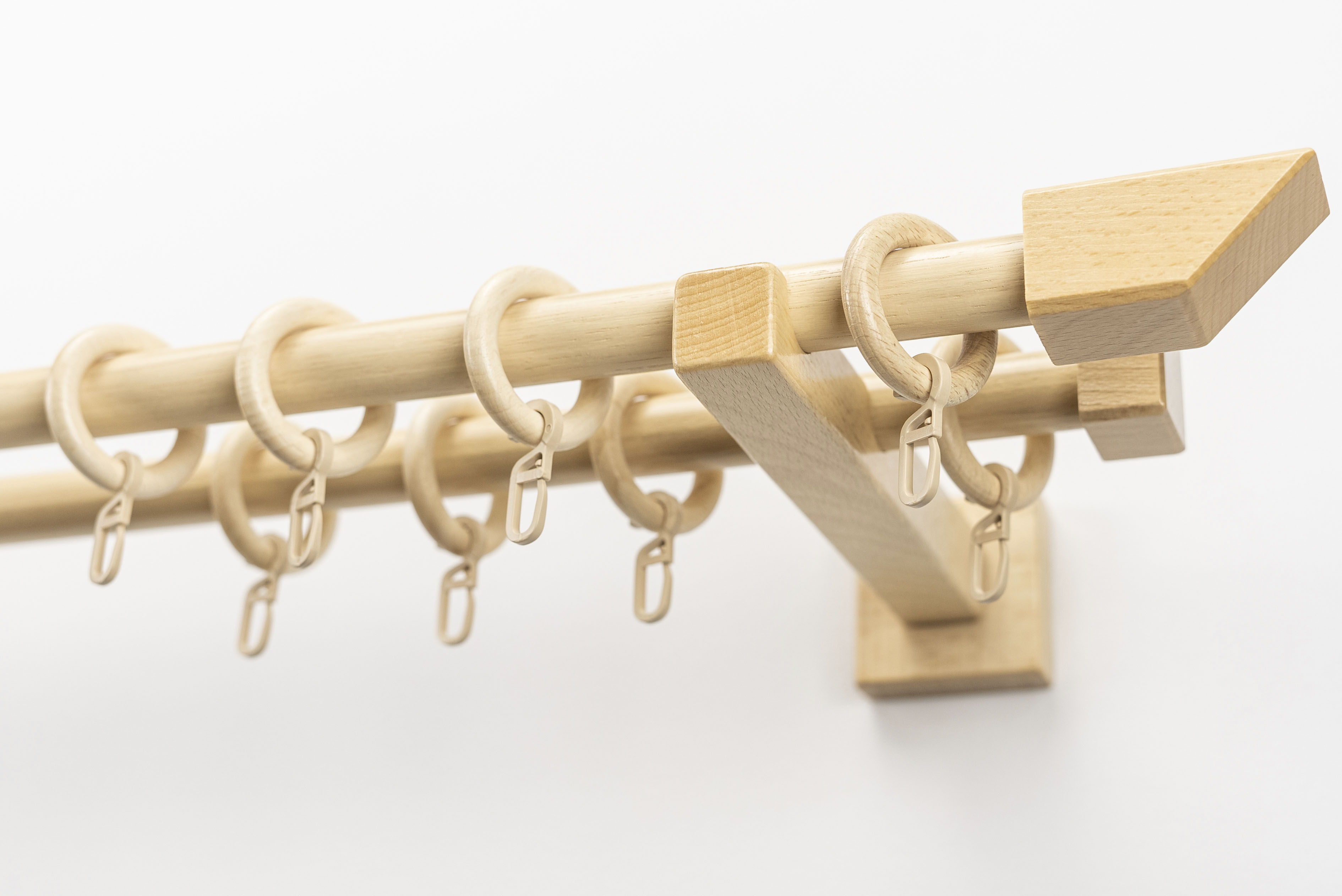 Gardinenstange GARESA "CUBUS", beige (natur), L:440cm Ø:20mm, Holzwerkstoff, Gardinenstangen, Vorhanggarnitur, verlängerbar, Endknopf abgeschrägt, mit Ringe Image