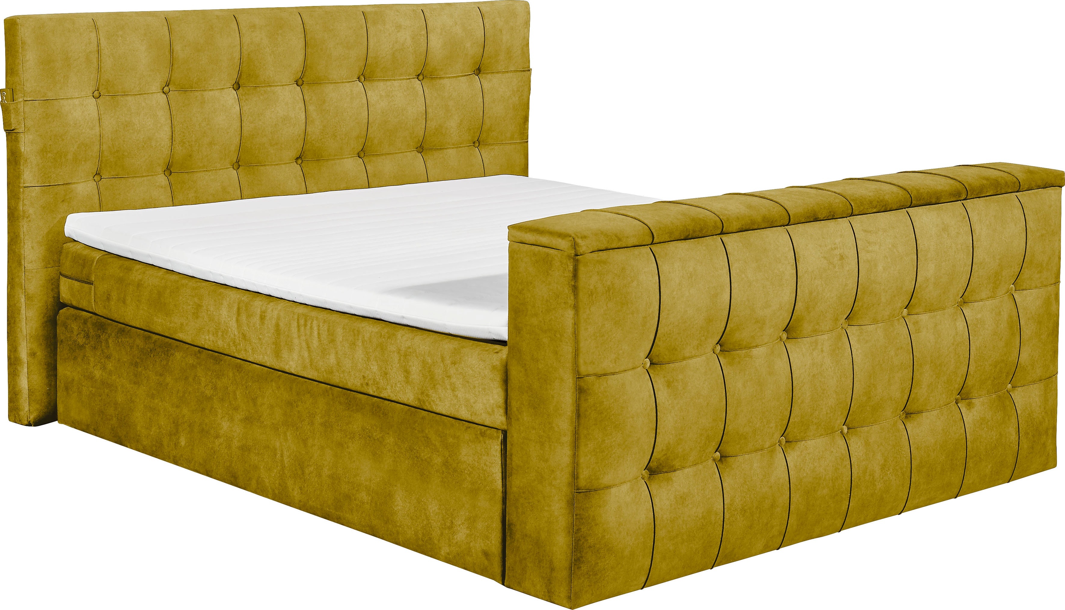 Boxspringbett "Richmond", gelb (okra), B:203cm L:243cm, SET ONE BY MUSTERRING, Komplettbetten, Boxspringbett, versenkbarer TV- Halterung mit Fernbedienung Image