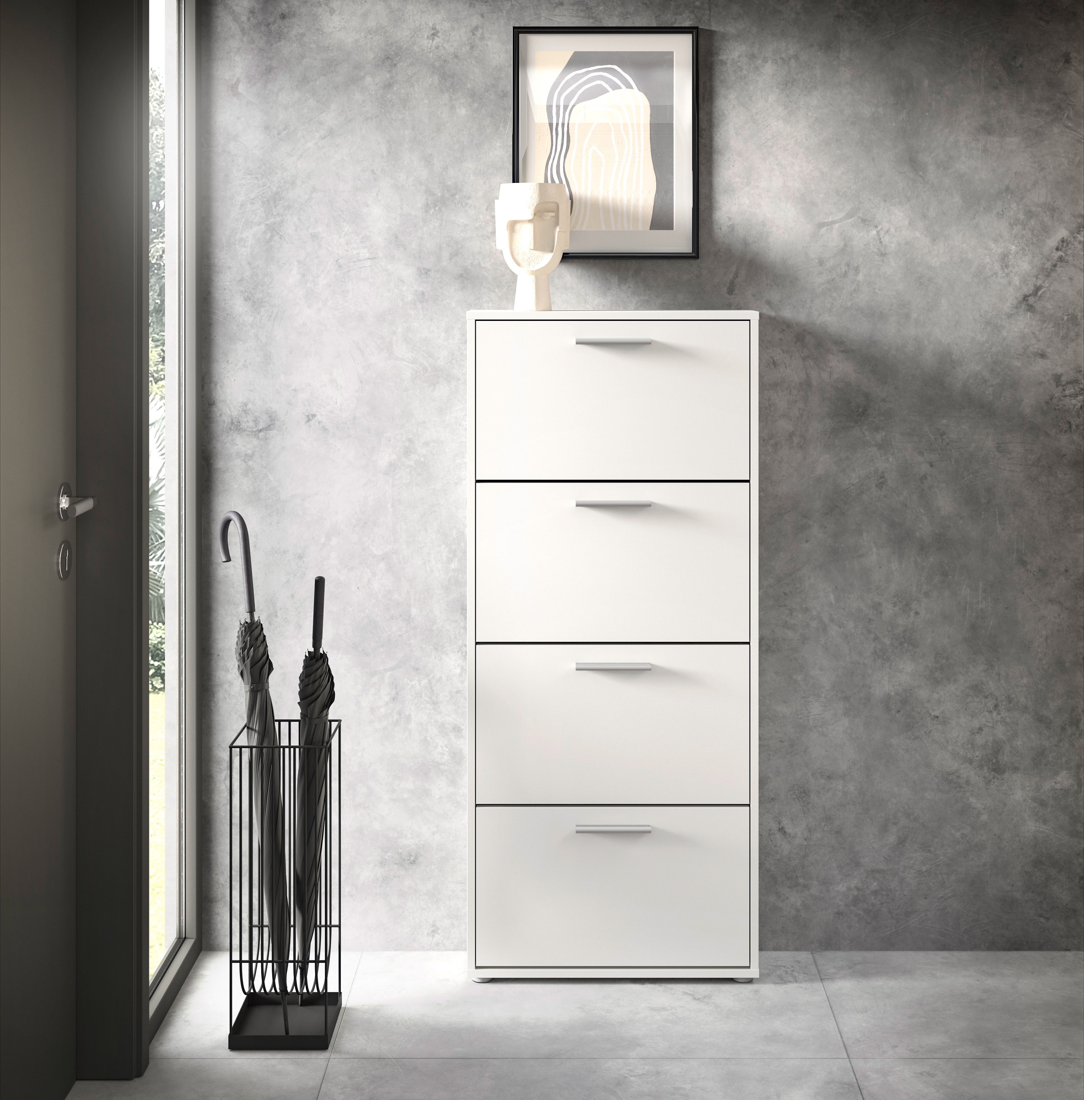 Schuhkipper HBZ "Sam Schuhkipper, Schuhschrank BxHxT 59x136x17 cm", weiß (weiß, weiß), B:59cm H:136cm T:17cm, Holzwerkstoff, Sideboards, mit 4 Klappen