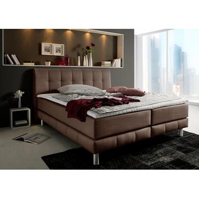 Boxspringbett PLACES OF STYLE "Cafone", braun, B:144cm L:211cm, Bezug der Spiegelfläche Matratzendrell aus 100% Polyester, feiner Strukturstoff-Bezug (100% Polyester), Komplettbetten, Boxspringbett, inkl. Topper, 5 Breiten, 3 Matratzenarten und 3... Image