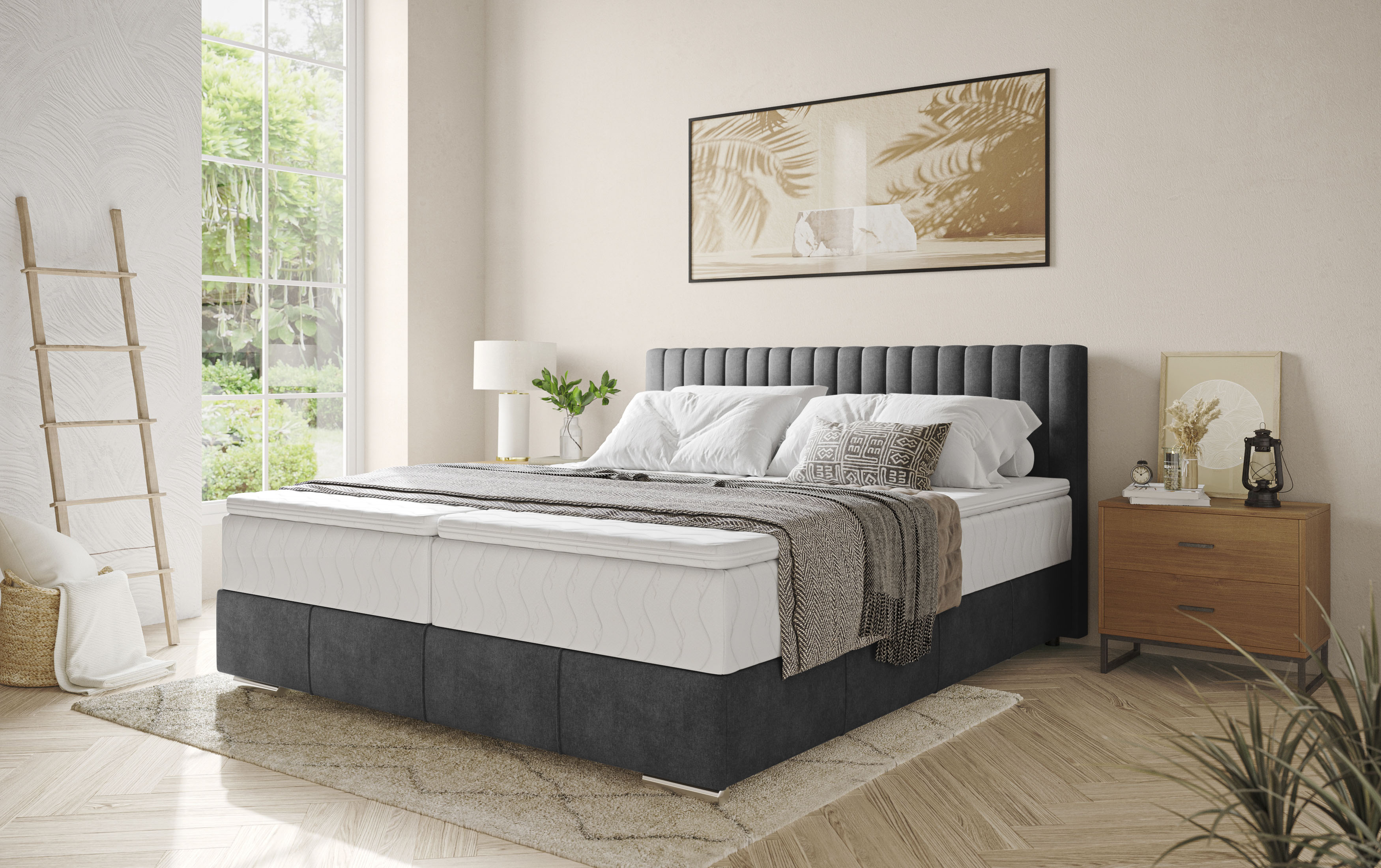 Boxbett INOSIGN "Thor mit Bettkasten, inkl. Matratze, Topseller", schwarz (savona 21 schwarz), B:186cm L:208cm, Komplettbetten, Boxspringbett, Topper und Zierkissen, in verschiedenen Härtegraden verfügbar Image