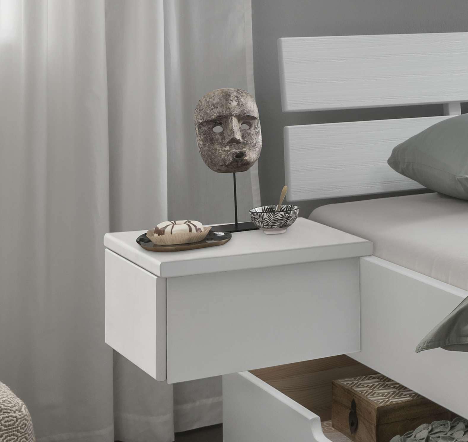 Nachttisch HOME AFFAIRE "Progress Bettablage Links, Hängeschrank, Nachtkonsole", weiß, B:43cm H:20cm T:39cm, Tische, Nachttisch, mit Schubkasten, Hängend, FSC Zertifiziertes Fichte Massivholz