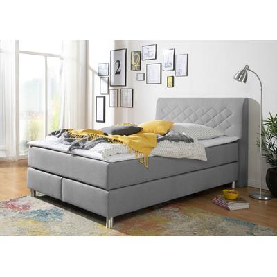 Boxspringbett INOSIGN "Parla", grau, L:218cm, 100% Polyester, Komplettbetten, Boxspringbett, incl. Topper, 4 Farben in 4 Breiten, 2 Härtegraden, 3 Matratzenarten Image