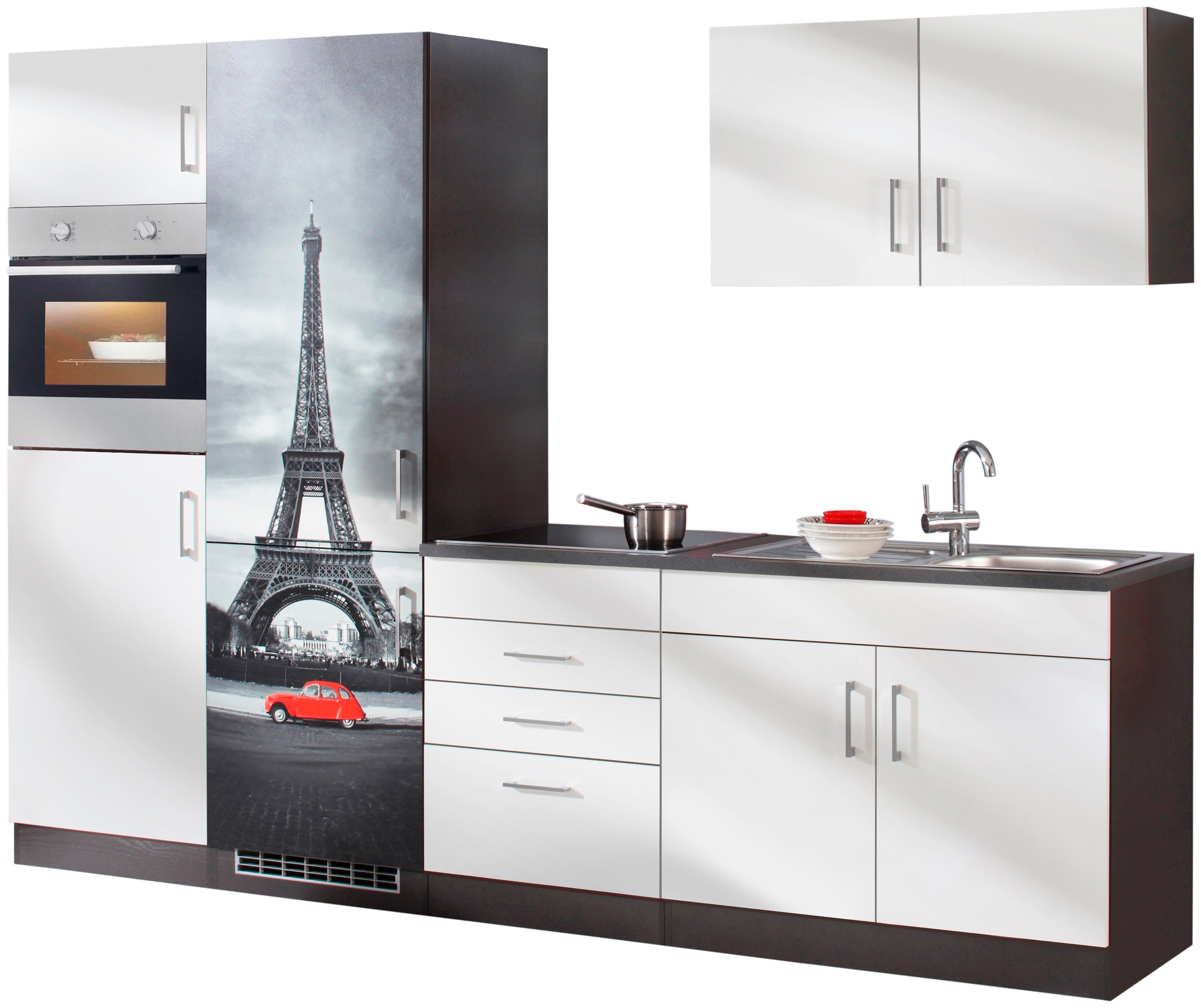 Küchenzeile KOCHSTATION "KS-Paris", weiß (küche: weiß, korpus: grafit, arbeitsplatte: anthrazit), B:280cm T:60cm, Komplettküchen-Sets, ohne E-Geräte, Breite 280 cm Image