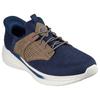 Slip-On Sneaker SKECHERS "SLADE-CASTER", Herren, Gr. 48,5, blau (navy, braun), Textil, Lederimitat, meliert, casual, Schuhe, Slipper, Sneaker mit Gummizug und Slip-ins