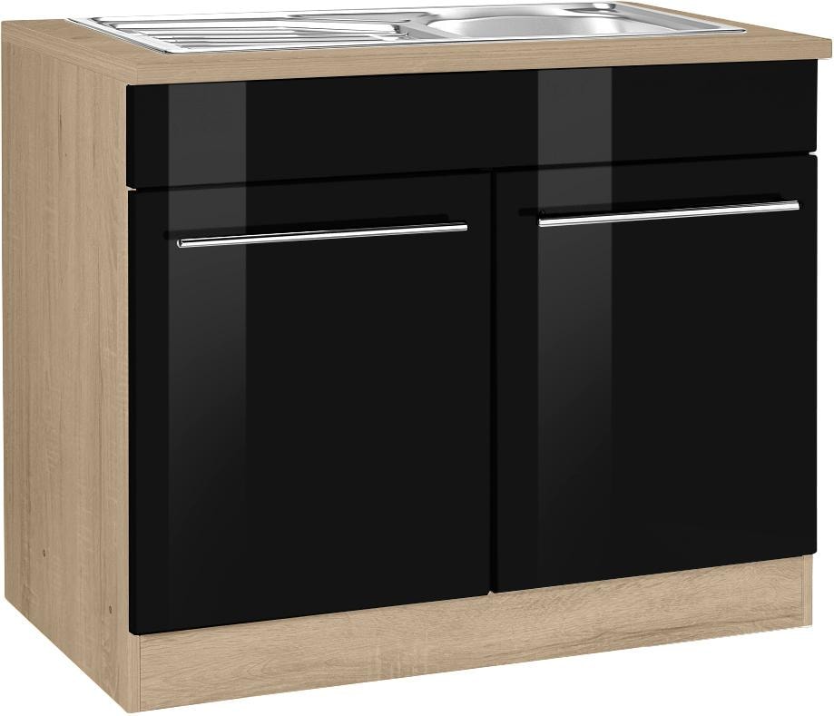 Spülenschrank KOCHSTATION "KS-Eton", schwarz (schwarz hochglanz), B:100cm H:85cm T:60cm, Schränke, Breite 100 cm Image