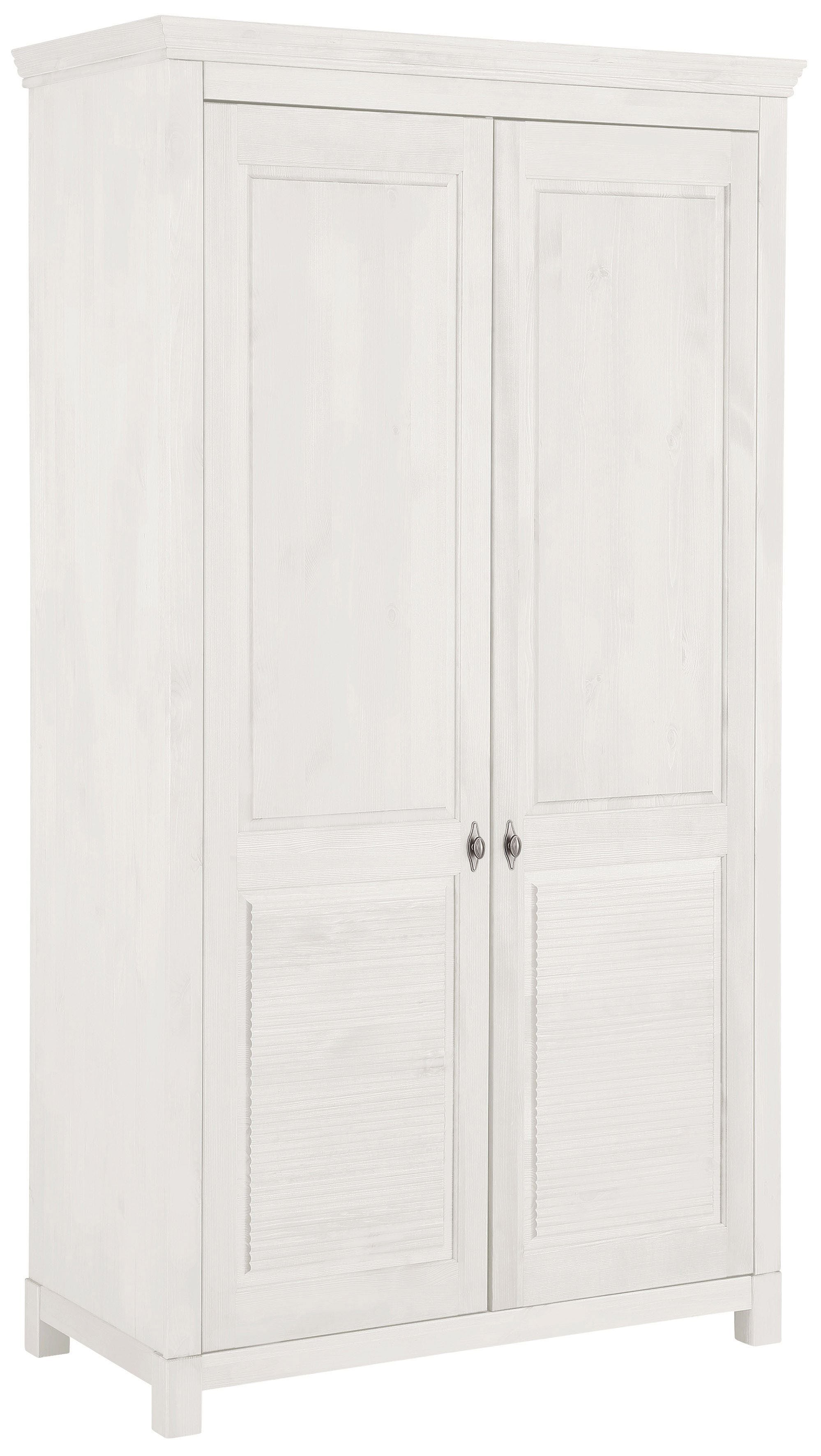 Kleiderschrank HOME AFFAIRE "Rauna, mit Lamellen und Kassetten, klassischer Landhausstil, rustikal", weiß, B:113cm H:195cm T:60cm, Massivholz, Schränke, Kleiderschrank, massive Kiefer, Metallgriffe, mehrere Varianten, zeitloses Design