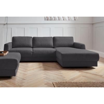 Ecksofa ANDAS "Hobro L-Form", grau (anthrazit), B:264cm H:80cm T:175cm, Luxus-Microfaser Lederoptik (100% Polyester), Struktur grob (100% Polyester), Samtoptik (100% Polyester), Sofas, in 3 Bezugsqualitäten in vielen Farben, Design by Morten Georgsen Image