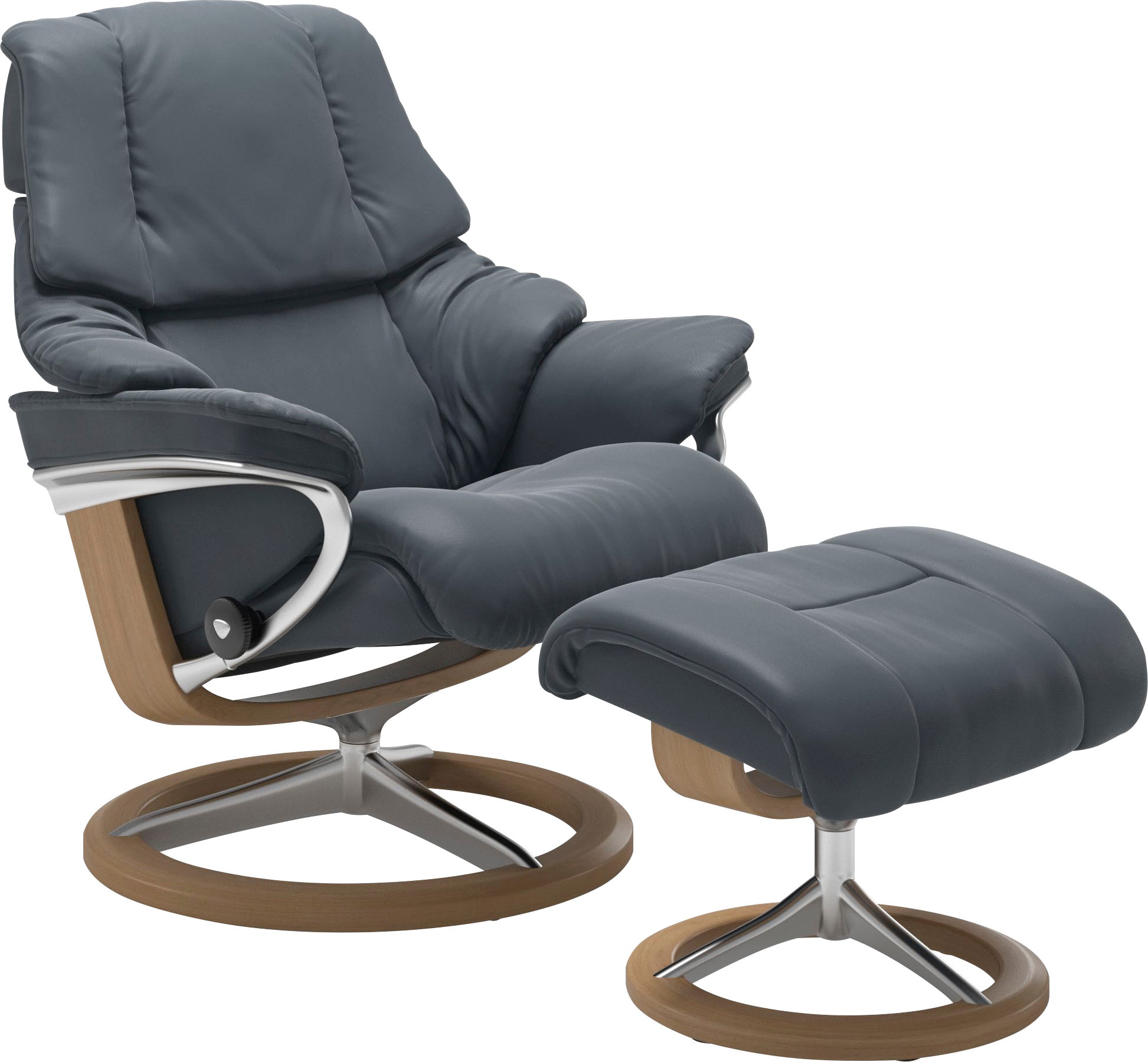 Relaxsessel STRESSLESS "Reno", blau (atlantic blau batick), B:92cm H:100cm T:80cm, Leder BATICK: BATICK ist ein leicht korrigiertes, durchgefärbtes und genarbtes Möbelleder, bei dem die meisten Unebenheiten und Spuren in der Regel entfernt... Image
