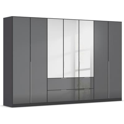 Drehtürenschrank RAUCH "Kleiderschrank Kleiderschränke Schrank Garderobe AGORDO mit Glasfront", grau (graumetallic, glas basalt), B:315cm H:210cm T:54cm, Holzwerkstoff, Schränke, mit Außenschubkästen, in 6 Breiten und 2 Höhen MADE IN GERMANY Image