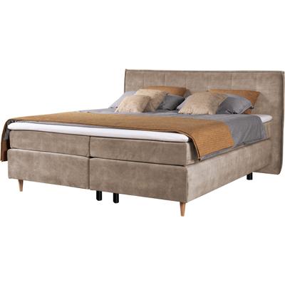 Boxspringbett ALINA "Henri", beige (beige dfn 31), B:180cm L:208cm, Samtstoff DFN (100% Polyester), Komplettbetten, Boxspringbett, inklusive Matratze und Topper, in diversen Ausführungen Image