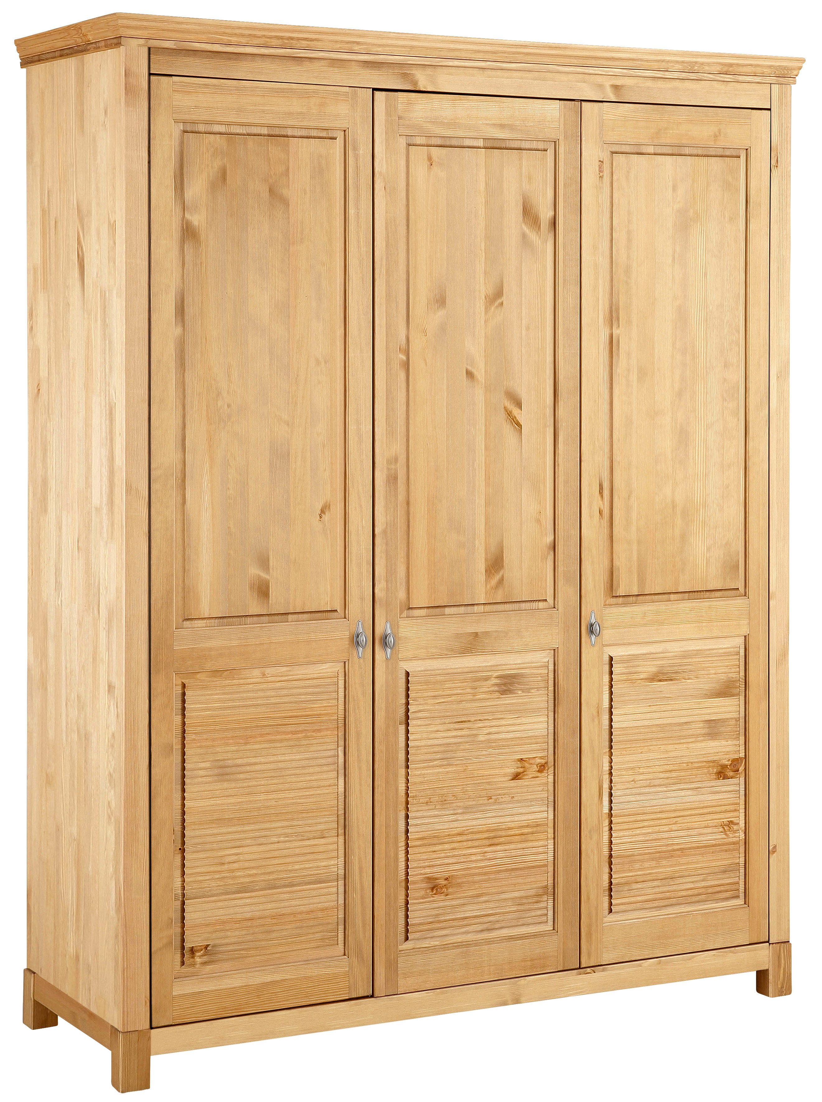 Kleiderschrank HOME AFFAIRE "Rauna, mit Lamellen und Kassetten, klassischer Landhausstil, rustikal", beige (natur geölt), B:159cm H:195cm T:60cm, Massivholz, Schränke, massive Kiefer, Metallgriffe, mehrere Varianten, zeitloses Design