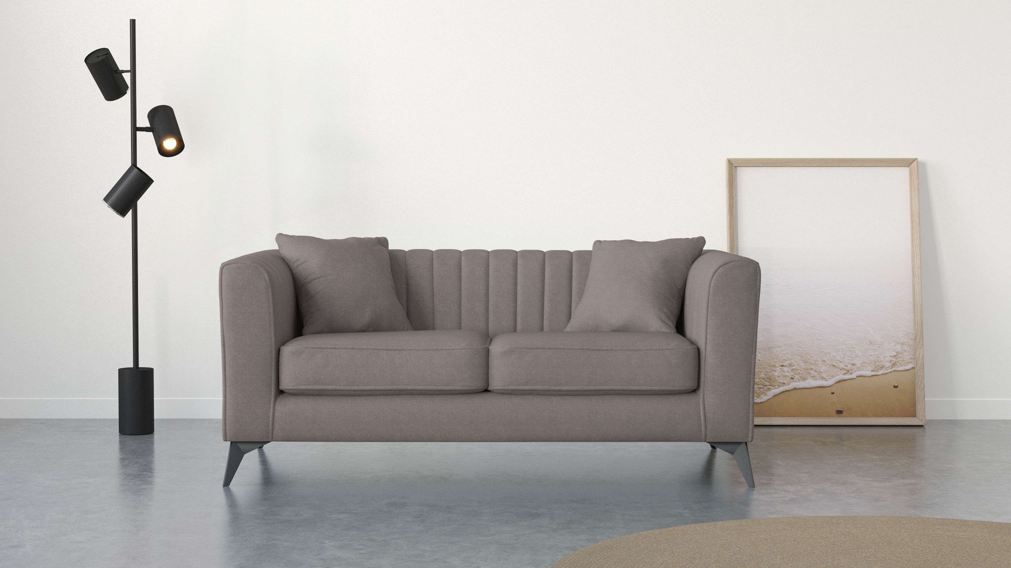 2-Sitzer PLACES OF STYLE "MATTHEW elegantes Designsofa, Maße B/T/H: 170/86/74 cm", grau (taupe), B:170cm H:74cm T:86cm, 100% Polyester, Sofas, Steppung im Rücken, lose Sitzkissen, incl. Zierkissen