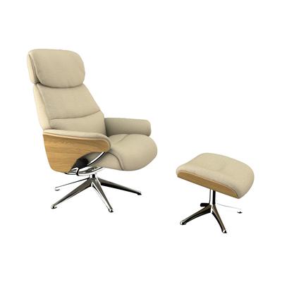 Relaxsessel FLEXLUX "Aarhus, Gepolsterter Funktionssessel, Skandinavisch design, Armlehnen", beige (sandy beige), B:82cm H:112cm T:87cm, 100% Polyester, Sessel, Relaxfunktion & Kopf- Rückenverstellung, Armlehne Eiche, Fuß Alu Image