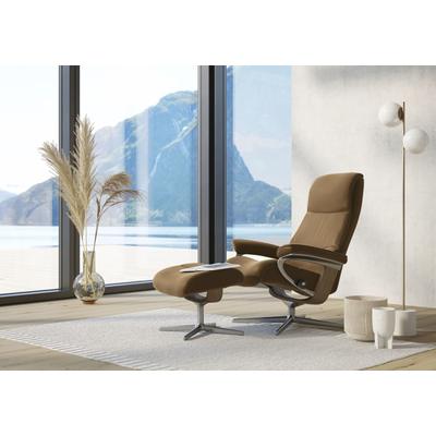 Relaxsessel STRESSLESS "View", braun (taupe paloma), B:82cm H:109cm T:81cm, Leder PALOMA: PALOMA ist ein durchgefärbtes Semianilin-Möbelleder mit natürlicher Narbung., Sessel, mit Cross Base, Größe S, M & L, Holzakzent Eiche Image