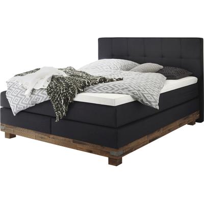 Boxspringbett HASENA "Boston", braun (anthrazit, akazie grau), B:168cm L:210cm, Komplettbetten, Boxspringbett, Massivholz-Sockel, Punktsteppung im Kopfteil, Federkernmatratze Image