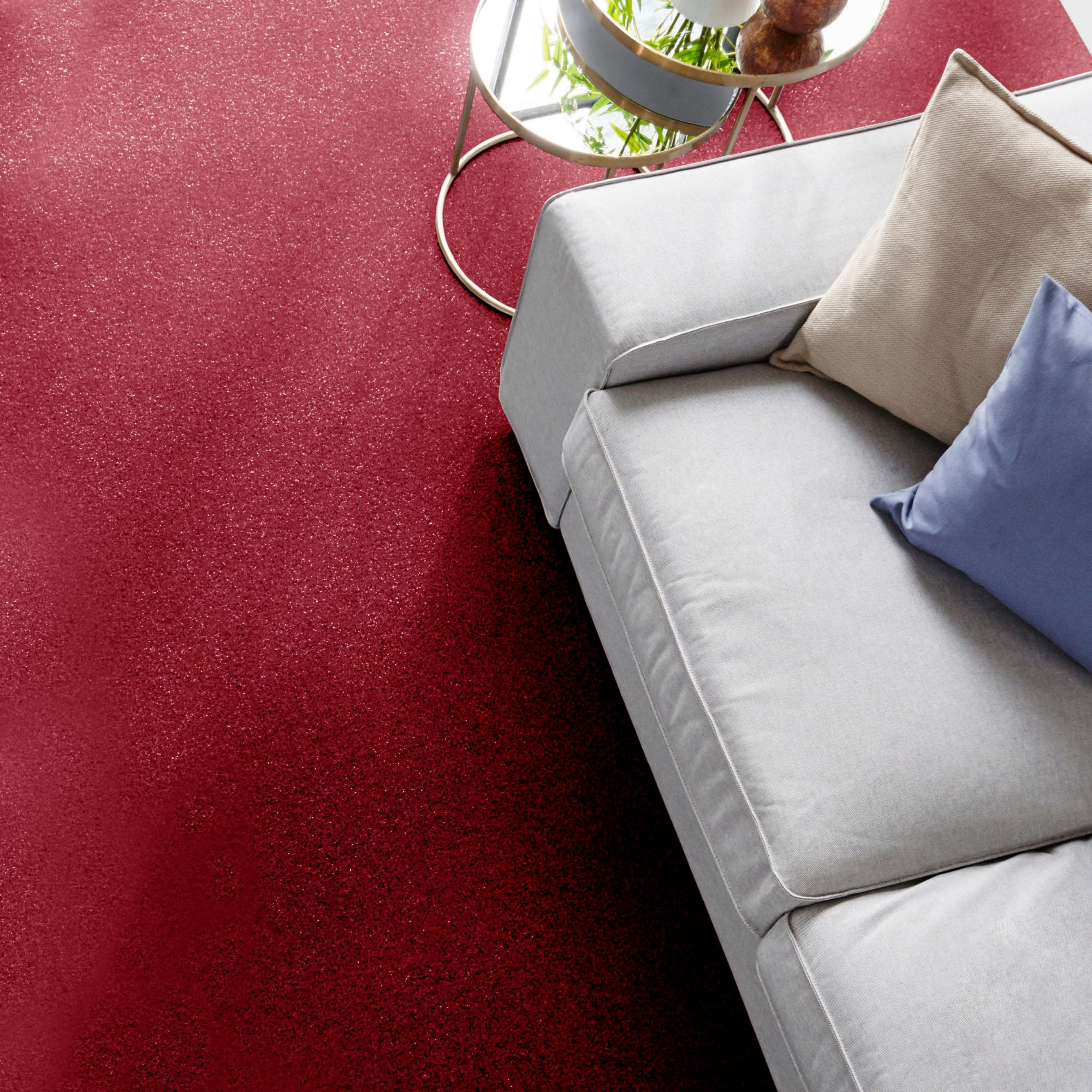 Teppichboden ANDIAMO "Kira, Velours, Made in Belgium", rot (bordeaux), B:400cm H:8mm L:400cm, Kunstfaser, Teppiche, Uni Farben, Breite 400 cm, strapazierfähig, pflegeleicht, Wohnzimmer Image