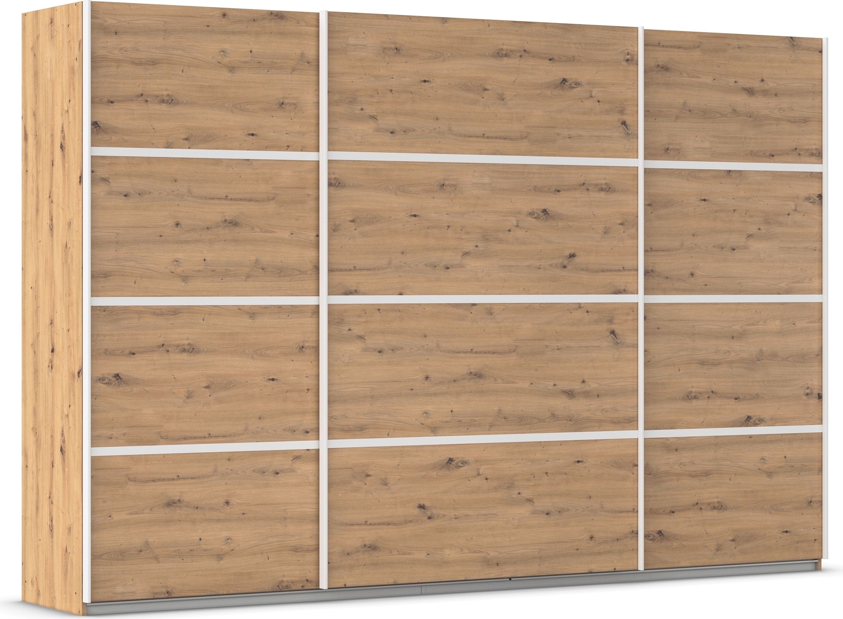 Kleiderschrank RAUCH "Schwebetürenschrank OTTO´s Choice Garderobe Schrank TOP ANGEBOT Avola", braun (eiche artisan, leisten weiß), B:315cm H:229cm T:62cm, Holzwerkstoff, Schränke, mit eleganten Zierleisten in Chrom, Schwarz oder Weiß MADE IN GERMANY Image