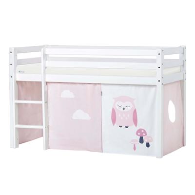 Hochbett HOPPEKIDS "ECO Dream, Kinderbett, Spielbett, Halbhohes Bett aus Massivholz", rosa (weiß, rosa, eule), B:81cm H:105cm L:168cm, Kinderbett: 100% Massivholz: Nordische Kiefer, Vorhang: 100% Baumwolle, Matratzenbezug: 77% Polyester, 23%... Image