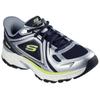 Slip-On Sneaker SKECHERS "STAMINA SPORT", Herren, Gr. 48,5, silber (navy, silberfarben), Leder, Mesh, sportlich, Schuhe, Trainingsschuh, Retro Sneaker mit Slip-ins