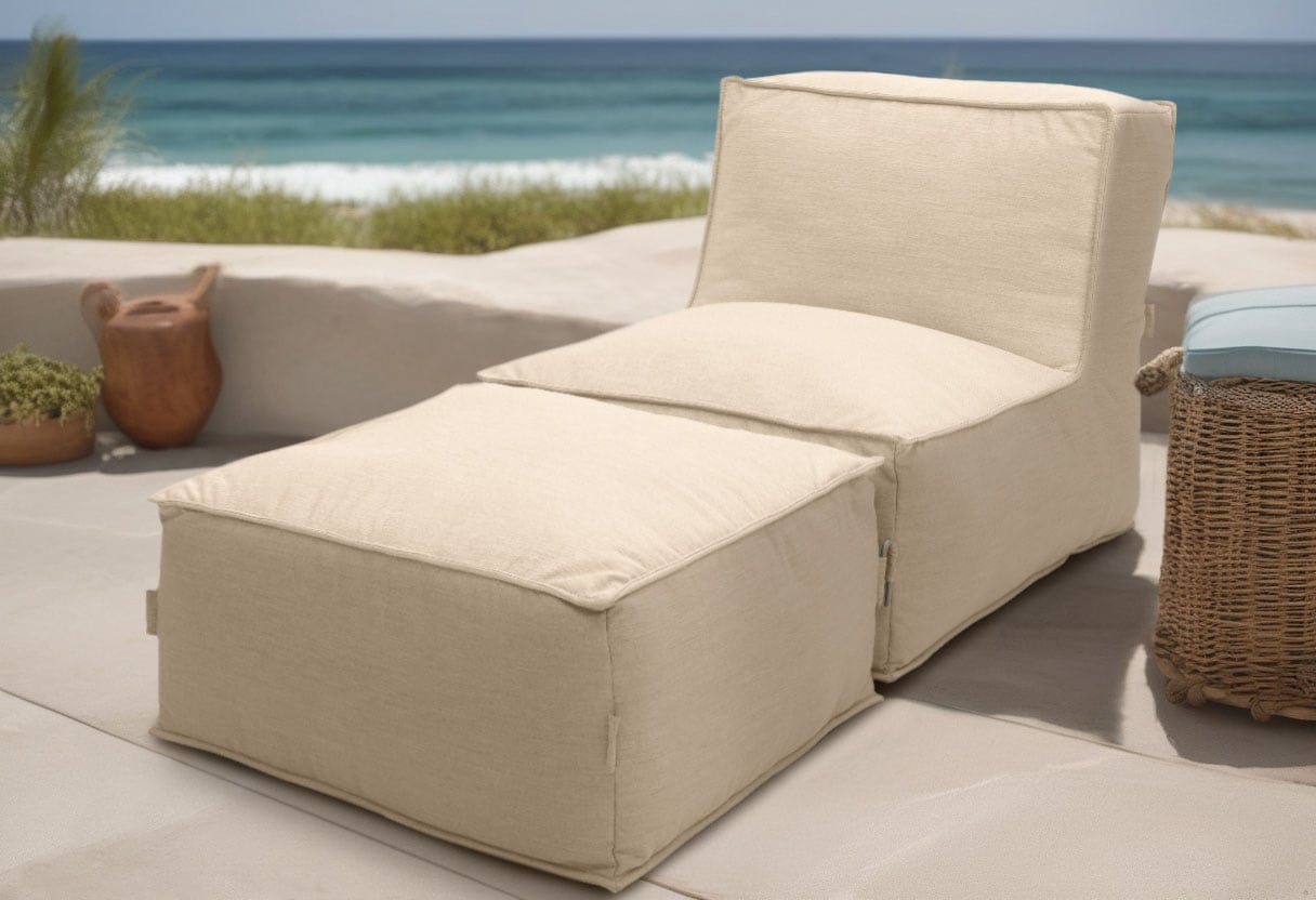 Hocker DOMO COLLECTION "Fiu für Terrasse, Balkon, Garten, Camping - wetterfest", beige, B:75cm H:45cm T:70cm, 100% Olefin, Hocker, Aufblasbarer Outdoor Sitzhocker 75 x 70 cm, klein verstaubar