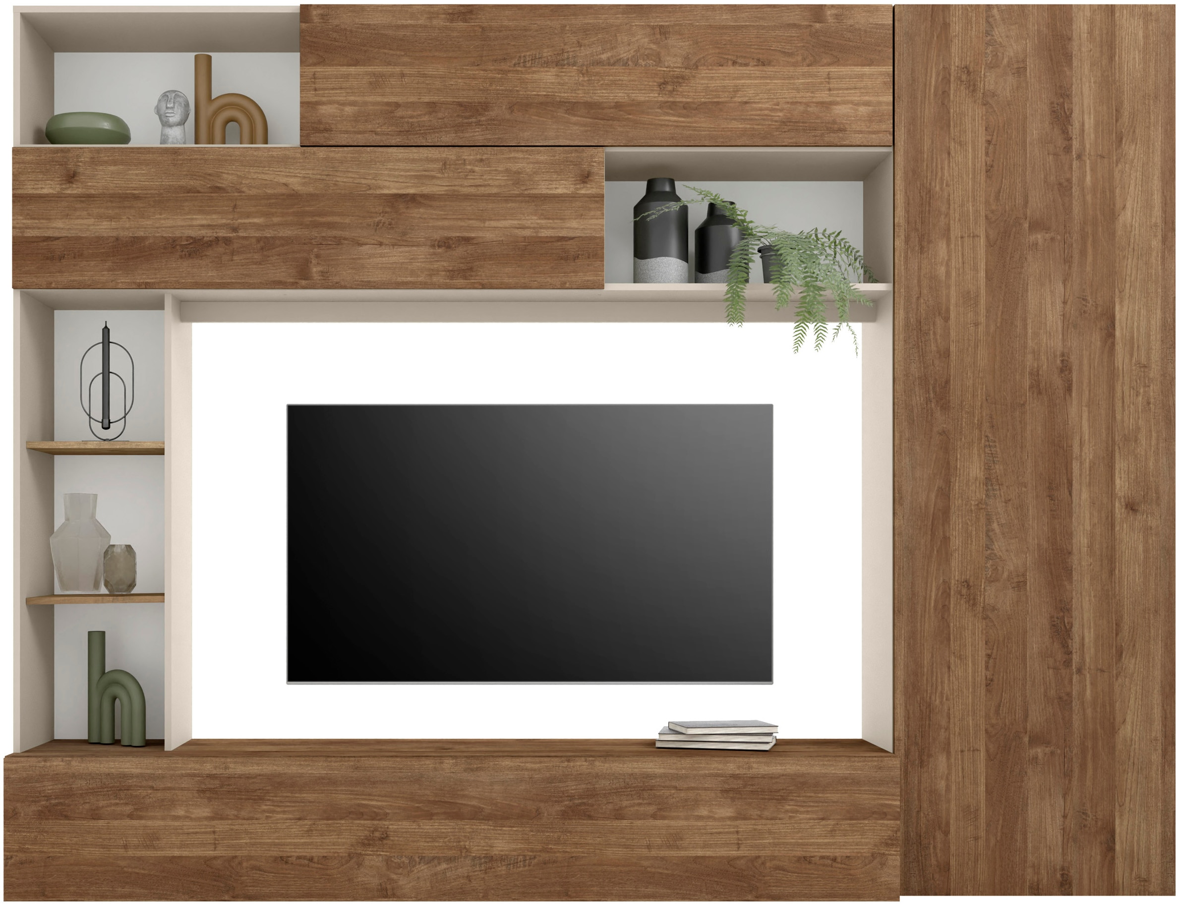 Wohnwand INOSIGN "PRATO, Breite 272 cm, Höhe 210 cm, Kompakt-Wohnwand", cashmere, mercure nb holzstruktur, Kastenmöbel-Sets, Mediawand, Schrankwand, moderne u. grifflose Optik, viel Stauraum